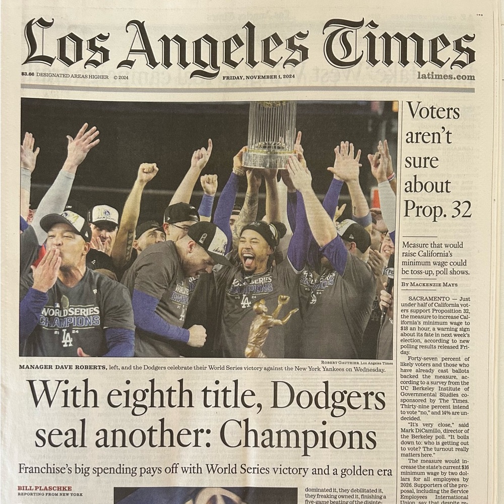 Los Angeles Dodgers Championship Newspaper